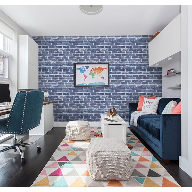 Timeet Blue Brick Wallpaper Peel and Stick Wallpaper 17.7" x