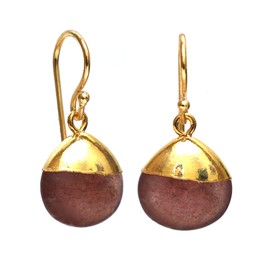 Gempires Teardrop Dangle Earrings, Strawberry Quartz Gemstone Earring, 14k Gold Electroplated Pear Earrings for Women with Gold Plated Hooks, Gift for Her (red strawberry quartz)