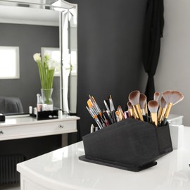 VOCOSTE Coffin Makeup Brush Holder, Gothic Cosmetic Display Cases, Goth Cosmetic Organizer, 4 Grids Makeup Organizer for Decor Goth Accessories for Pencil Brushes Lipstick, Black