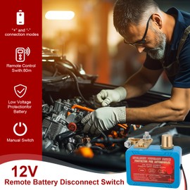 12V 200A Remote Battery Disconnect Switch Pure Copper (+)(-) Connection Control Battery Kill Switch for car-Auto Shut Off Switch,Anti-Theft Battery Kill Switch for Cars,Trucks,RVs,Trucks