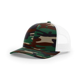 Richardson 112 Trucker Hat Snapback Cap Adjustable Baseball Hat Blank Hat Bulk Hats - Green Camo/White