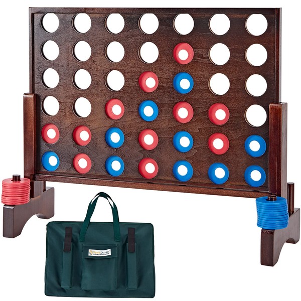 SpexDarxs Giant 4 in A Row Game, Wooden Jumbo 4-to-Score Game Set for Indoor & Outdoor Family Fun-Line Up 4 Travel Board Games with 42 Coins & Ring Holders & Carrying Bag