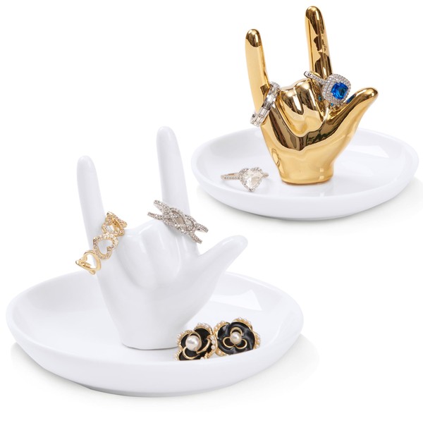 Piudee Set of 2 Hand Ring Holder Dish, I Love