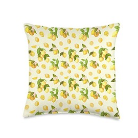 Carla's Vintage Blossoms & Bouquets Cute Vintage Lemon Floral Tropical Pattern Citrus Fruit Throw Pillow, 16x16, Multicolor