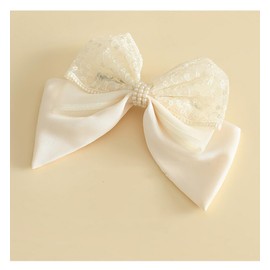 White Silk Satin Bow Hair Clips for Women Girls Bridal Wedding Lace Tulle Bowknot French Hair Barrettes Prom Dress Party Headpiece Pearl Accessory Xmas Valentines Gift Large Set