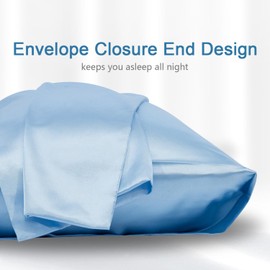 2 Piece Satin Pillowcase for Hair and Skin Similar to Silk Pillow Cases with Envelope Closure Cooling Pillow Cases for Sleeping Gifts for Women Men (20"x36"King Size,Sky Blue)