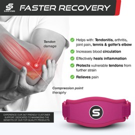 SS SLEEVE STARS Sleeve Stars Tennis Elbow Support Strap, Golfers Elbow Support for Men & Women Epicondylitis Clasp, Counterforce Arm Band for Tendonitis Relief & Support, w/ 3 Straps Length, Fits 9"-23" (Hot Pink)