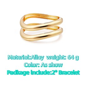 GAUEIOUR 2PCS Gold Open Zipper Bracelets for Women,Gold Bracelets for Women, Wide Arm Bracelet, Minimalist Jewelry Gifts for Valentine's Day, Christmas and Birthday