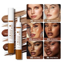 Liquid Contour - Maquillaje bronceador de contorno de larga duración, fórmula mezclable y ligera, vegano y libre de crueldad animal con aplicador de e