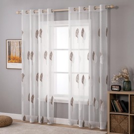 Miulee Sheer voile floral embroidery curtains with eyelets, transparent1