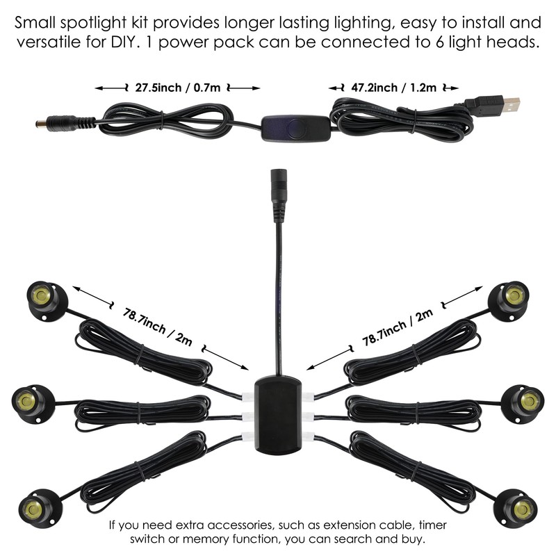 DEDC 6pcs Mini LED Spot Lights, 1W 5V 3000K Under
