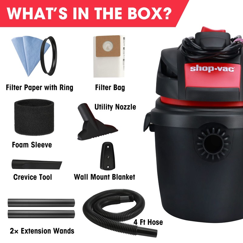 Shop-Vac 2.5 Gallon 2.5 Peak HP Wet/Dry Vacuum, Portable Compact