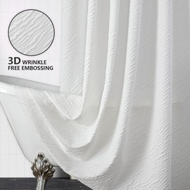 AIBIIN White Modern Shower Curtain Waves Cloth Shower Curtains for Home Hotel Bathroom Decor 3D Geometric Embossed Textured with 12 Hooks 180x180cm
