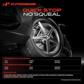 A-Premium Juego de pastillas de freno de disco de cerámica delanteras compatibles con modelos selectos de Toyota y Lexus - Camry 2007-2017, Avalon 2008-2018, ES350 2007-2018, ES300h 2013-2018, con