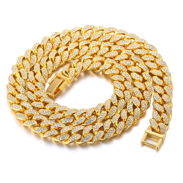 Halukakah Cuban Link Chain for Men Iced Out,15MM Men's Gold