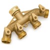 Unbranded 4 Way Brass Hose Splitter, 3/4" Brass Hose Faucet