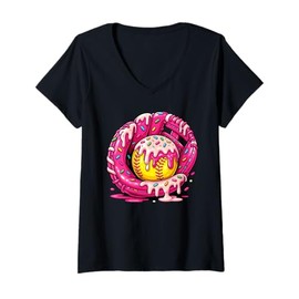 Womens Softball Drip Ice Cream Sprinkles Softball Glove Kids Girls V-Neck T-Shirt