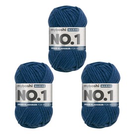 myboshi No.1 Wool for Crochet and Knitting, Quick Knitting Yarn, Durable Hat Wool, Knitting Wool, Crochet Wool, Mulesing-Free, Durable Hat Wool, Mulesing-Free, 50 g, LL 55 m Blue (Navy), 3 Balls