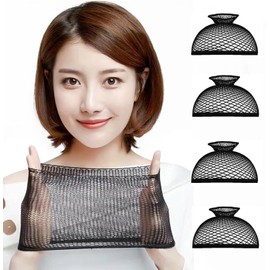Wig Net, Set of 4, Black Wig, Dedicated Net, Wig Cap, Care Supplies, Tubular Type, Black, Mesh, Unisex, Hair Bundle, One Size Fits Most, Accessory for Wig