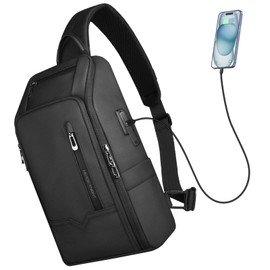 HEROIC KNIGHT Crossbody Sling Bag for Men, Anti Theft Sling Shoulder Backpack with USB Charging Port, Chest Bag Hiking Daypack for Commute, Work, Sport, Travel - Black