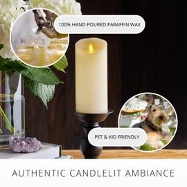 Luminara Realistic Moving Flame LED Candle Scalloped Edge Smooth Finish Real Wax Pillar, Battery Operated (2 D) 1000 Hr Runtime, Timer, Remote Ready, Unscented - Ivory (4" x 5.3")