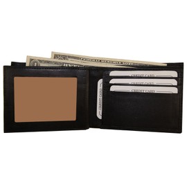 Improving Lifestyles Leather Bifold Wallet with Inside and Outside Window ID Black SUN1302BK