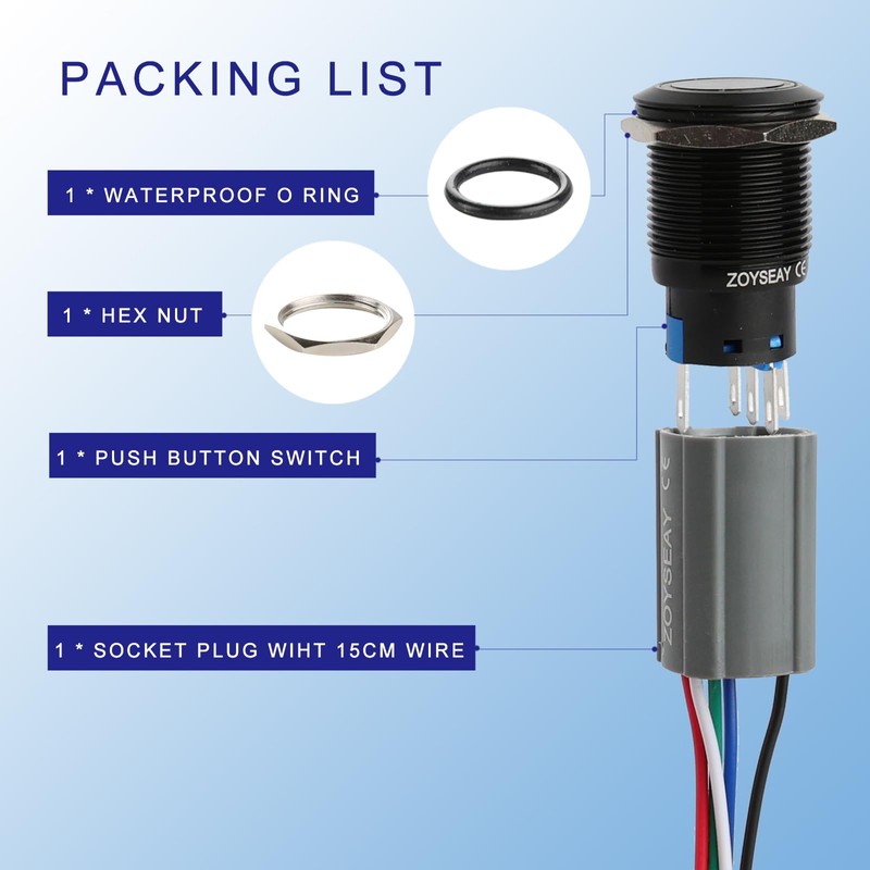 Zoyseay 19mm Push Button Start Switch 12V LED 5A 250V