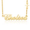 YSAHan Script Name Necklace with Sideways Cross Charm Monogram Nameplate
