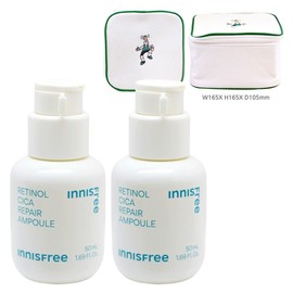 Innisfree Retinol Cica Trace Large Capacity Ampoule 50ml+50ml+Play Green Cosmetic Pouch (Green) / 이니스프리 레티놀 시카 흔적 대용량 앰플 50ml+50ml+플레이그린 화장품 파우치 (그린)