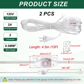 PATIKIL 15 Feet Lamp Cord with Plug, 2 Set UL List Lamp Power Cord with Full Range Rotary Lamp Switch Stripped Ends Ready for Table Lamp, Floor Lamp, Pendant Light, Incandescent, Clear