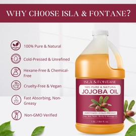 ISLA & FONTANE Jojoba Oil – 64 fl oz | 100% Pure & Natural | Golden, Unrefined, Cold Pressed | Hexane-Free Carrier Oil for Skin, Hair, Face, Nails & Body Moisturizing