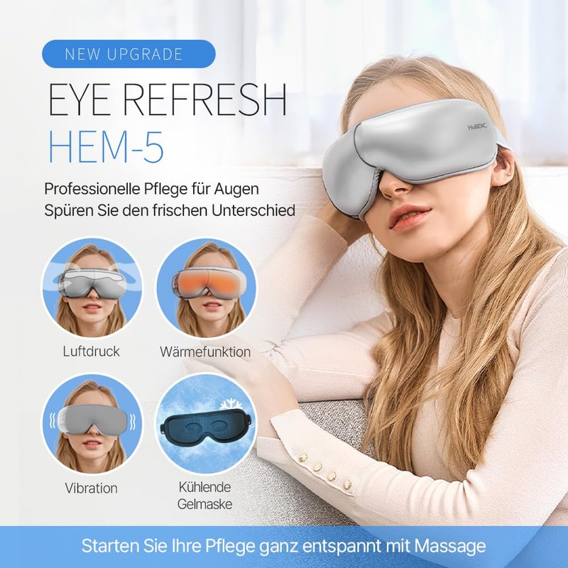 HubiCare Augenmassagegerät Pro mit Wärme & Kühlung, 3D Airbag Vibration,