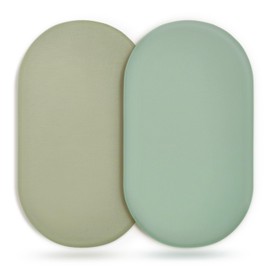 GRSSDER Stretchy Ultra Soft Fitted Bassinet Sheet 2 Pack, Universal Fit for Bassinets Baby Cradle Moses Basket Oval Rectangle Mattress Safe and Snug, Jersey Bassinet Sheets for Girls, Green & Sage