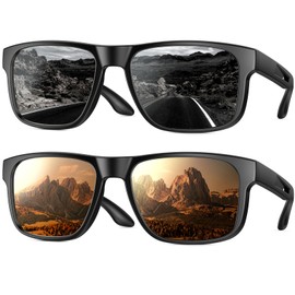 YOZISS 2-Pack Polarized Sunglasses UV400 | Lightweight PC Frame for Driving/Cycling, Men & Women Daily Fashion Glasses Square Frame(Black+Brown)