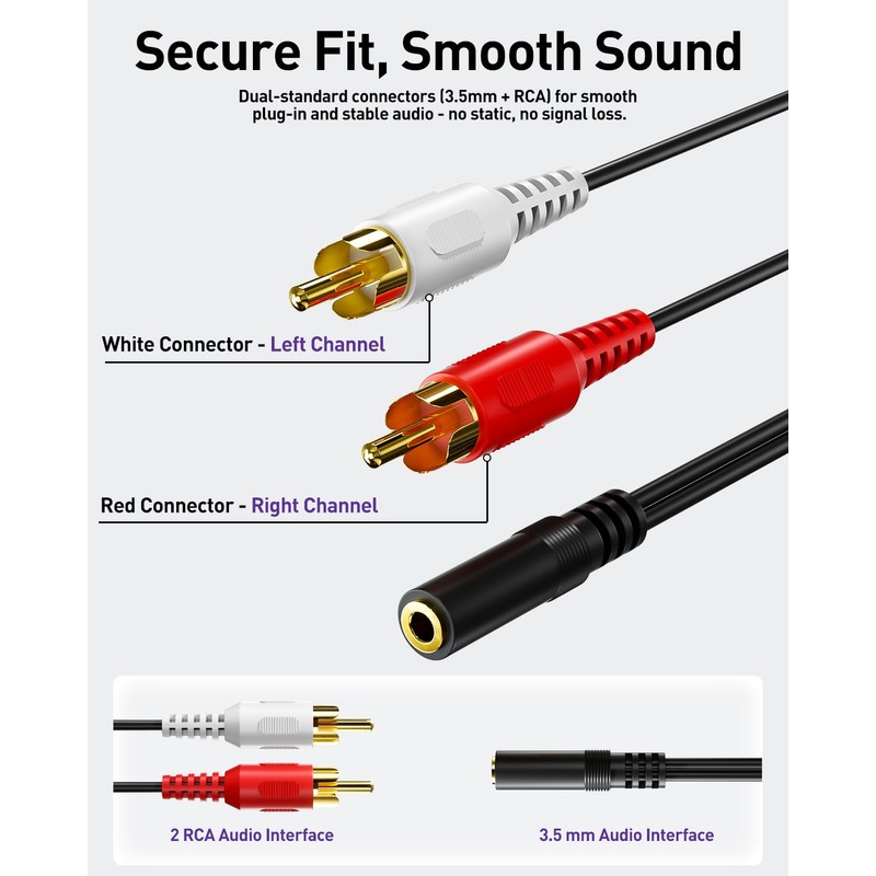 VCE 3.5mm to RCA Splitter, Gold Plated Male Stereo Audio