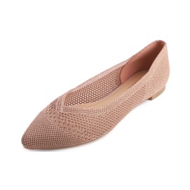 FEVERSOLE Women's Woven Pointy Fashion Cutouts Breathable Knit Flat Shoes Pointed Rose Gold Size 8.5 M US