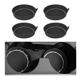MUQIDA 4PCS Car Cup Coaster, Bling Crystal Silicone Non-Slip Cup Holder Insert Coasters, Shockproof Rhinestone Auto Drink Mat Universal for Women Girls, Interior Car Accessories (Black)