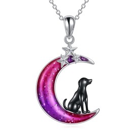POPLYKE 925 Sterling Silver Moon Sun Necklace Moon Dog Necklace for Women Enamel Colourful Moon Jewellery Gifts for Girls, Sterling Silver, No Gemstone