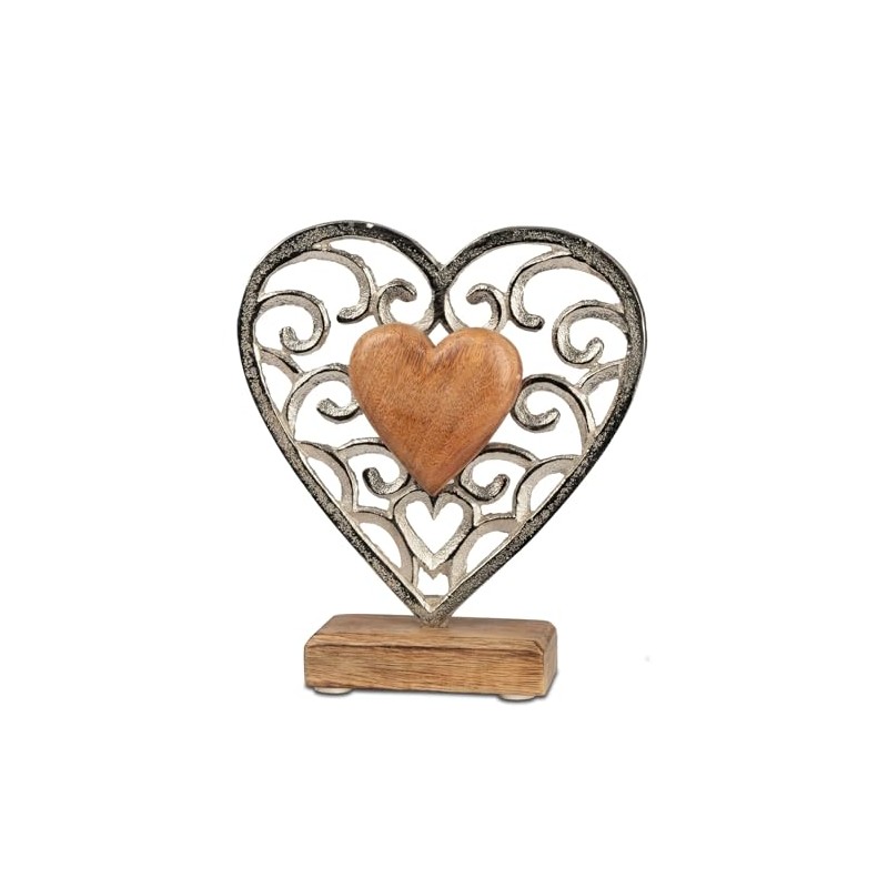 formano Decorative Heart Aluminium Mango Wood Base 17 x 15
