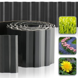 com-four® lawn edging made of plastic - flower bed edging for lawns, flower beds or as a mowing edge., charcoal