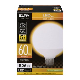 ELPA LED Bulb, Ball Bulb, G95 (E26 Base, 60 W, Bulb Color), 5 Year Warranty (LDG7L-G-G2104)