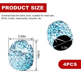 Gasedin 4 PCS Bling Car Tire Valve Stem Cap, Crystal Rhinestone Automotive Tire Valve Stem Air Cap Cover, Dustproof Sparkling Wheel Valve Cover for Decor, Universal Car Accessories (Lake Blue)