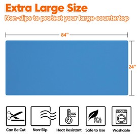Extra Large Silicone Mat, 84”x24” Heat Resistant Mats for Countertop, Cuttable Waterproof Kitchen Counter Mat, Multipurpose Countertop Protector Mat, Silicone Mats for Kitchen Counter (Blue)