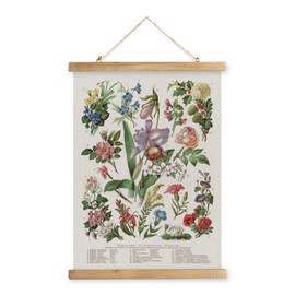 MIDEFINCH Vintage Botanical Poster Print of Familiar Flowering Plants - Rustic Wooden Hanger Frame Linen Canvas Wall Decor for Living Room Bedroom Office 16 X 23 inches