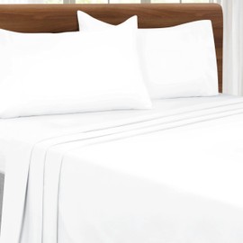 MALLONI HOME King Sheet Set - Double Brushed Microfiber Bedding Sets King, 4 Piece Deep Pocket King Size Bedding Sets - Ultra Soft, Easy-Fit, Wrinkle Free, Quick Dry, Easy Care King Sheets - White