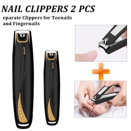 2 Pcs No Splash Fingernail Nail Clipper Set, Sharp Sturdy Stainless Premium Steel Toenail Nail Cutter, Toe Nail Clippers for Thick Nails Built-in Nail File, Curved Blade Finger Clipper for Men Women
