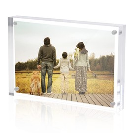 Sezanrpt Acrylic 10 x 15 cm Picture Frame, Clear Photo Display, Magnetic Photo Frame, 10 x 15 cm, Double-Sided Frameless Desk Picture Frame for Office