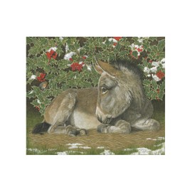 A Rare Breed Christmas Card. ‘Donkey and Robin' Equestrian Winter Scene with Holly and a Robin. Cards Printed Inside. UK Made Recyclable.