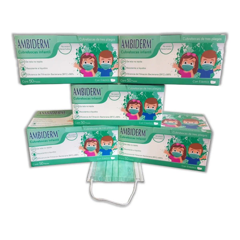 Ambiderm 250 Cubre Bocas Tricapa Infantil Niños Termosellado