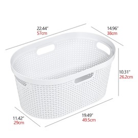 Idotry 40 L Large Plastic Laundry Hamper, Ventilated Clothes Basket with Handles, White, Pack of 4